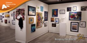 A view of the 2022 Delaware State Employee Art Exhibition gallery held at Delaware State University Art Center/Gallery